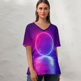 yanfind V Neck T-shirt for Women SciFi Neon Light Ring Huawei Mediapad Summer Top  Short Sleeve Casual Loose
