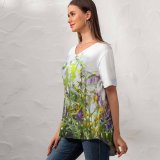 yanfind V Neck T-shirt for Women Floral Vines Flora Spring Wildflowers California Flowers Aster Wallpapers Mimosa Plant Summer Top  Short Sleeve Casual Loose