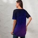 yanfind V Neck T-shirt for Women Starry Sky Purple Sky Astronomical Stars Summer Top  Short Sleeve Casual Loose