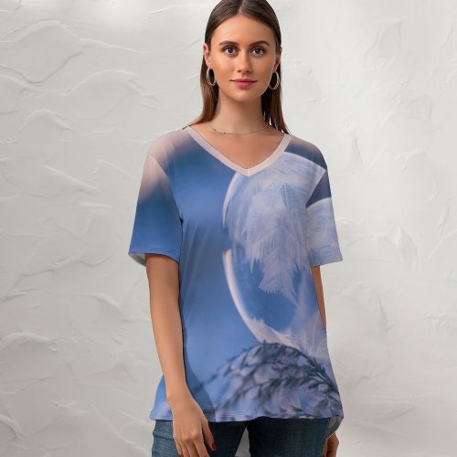 yanfind V Neck T-shirt for Women Glass Christmas Texture Frost Wallpapers Free Frozenbubble Ball Bubble Winter Pictures Summer Top  Short Sleeve Casual Loose