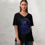 yanfind V Neck T-shirt for Women Space Black Dark Earth Night IOS Summer Top  Short Sleeve Casual Loose