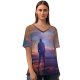 yanfind V Neck T-shirt for Women Zoltan Tasi Beach Planet Earth Silhouette Cloudy Sky Outdoor Dusk Sunrise Reflection Summer Top  Short Sleeve Casual Loose