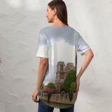 yanfind V Neck T-shirt for Women Castle Ditch Archbishopric Building Paris L'archevêché Canal Wallpapers Boat Moat De Summer Top  Short Sleeve Casual Loose