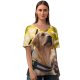 yanfind V Neck T-shirt for Women Lovely Golden Wallpapers Forest Harness Pictures Dog Pet Free Strap Summer Top  Short Sleeve Casual Loose