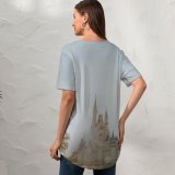 yanfind V Neck T-shirt for Women Castle Building Buena River Fun Wallpapers Lake Architecture Tree Free Church Summer Top  Short Sleeve Casual Loose