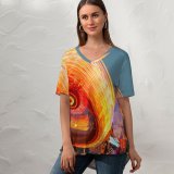 yanfind V Neck T-shirt for Women Philippe Clairo Calgary Stampede Alberta Canada Exposure Carnival Circular Outdoor Cloudy Sky Summer Top  Short Sleeve Casual Loose