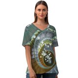 yanfind V Neck T-shirt for Women Spiral Staircase Chandelier Wooden Stairs Summer Top  Short Sleeve Casual Loose
