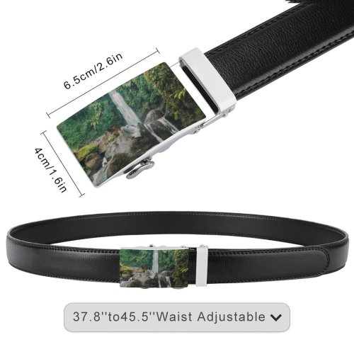 yanfind Belt Beautiful Forest Wood Landscape Waterfalls Daylight Travel  River  Outdoors Scenic Men's Dress Casual Every Day Reversible Leather Belt