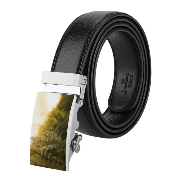 yanfind Belt  Delicate Sunset Grass Blurred Field  Growth Sunrise Blooming Garden Outdoors Men's Dress Casual Every Day Reversible Leather Belt