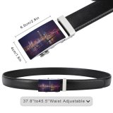 yanfind Belt Beautiful City Illuminated Lights Office Evening Motorboats Buildings Watercrafts Boat Urban River Men's Dress Casual Every Day Reversible Leather Belt