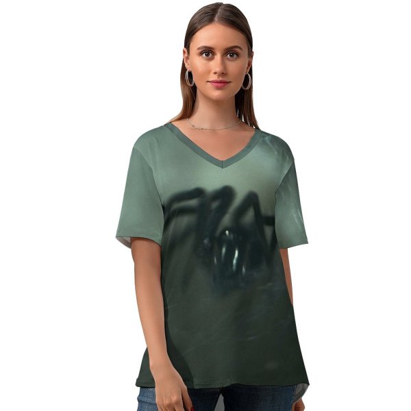 yanfind V Neck T-shirt for Women Web Insect Eye Darkness Spider Wallpapers Legs Fangs Arachnid Funnel Free Summer Top  Short Sleeve Casual Loose
