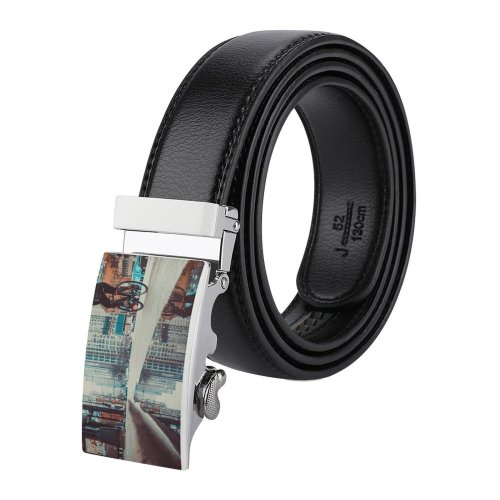 yanfind Belt Bike Riding Street City Daylight Travel Pavement Buildings Cyclist Action Urban Cycling Men's Dress Casual Every Day Reversible Leather Belt