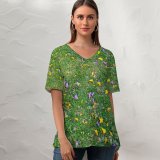 yanfind V Neck T-shirt for Women Land Grassland Wallpapers Clear Meadow Plant Outdoors Amatitlán Natural Scenic Flower Summer Top  Short Sleeve Casual Loose