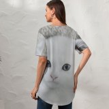 yanfind V Neck T-shirt for Women Lovely Wallpapers Grey Pictures Pet Kitten Angora Free Cute Cat Summer Top  Short Sleeve Casual Loose
