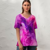 yanfind V Neck T-shirt for Women Robert Kohlhuber Abstract Liquid Art Pearl Fluid Summer Top  Short Sleeve Casual Loose
