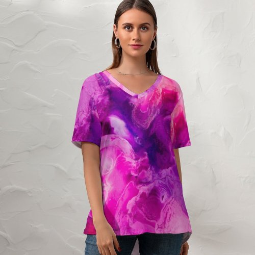 yanfind V Neck T-shirt for Women Robert Kohlhuber Abstract Liquid Art Pearl Fluid Summer Top  Short Sleeve Casual Loose