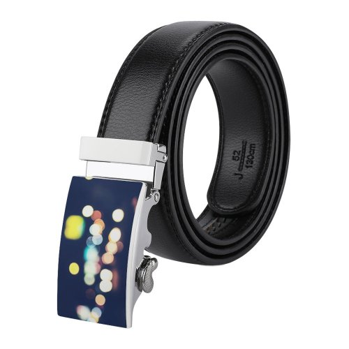 yanfind Belt  Focus Dark Design Shiny Shining Illuminated Lights Downtown Blurred Colorful Scene Men's Dress Casual Every Day Reversible Leather Belt