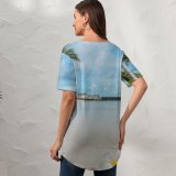 yanfind V Neck T-shirt for Women Shoreline Ocean Land Wallpapers Sea Beach Plant Tropical Outdoors Summer Pictures Summer Top  Short Sleeve Casual Loose