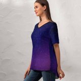 yanfind V Neck T-shirt for Women Starry Sky Purple Sky Astronomical Stars Summer Top  Short Sleeve Casual Loose
