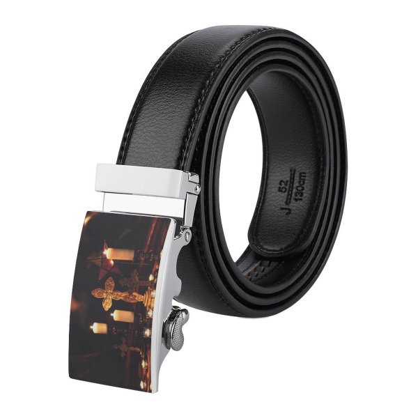 yanfind Belt  Focus Dark Candles Lighted Religion  Illuminated Depth Evening Field Light Men's Dress Casual Every Day Reversible Leather Belt