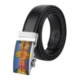 yanfind Belt Row Chinese Cultures Tourist Night Village Tree Building Waterfront Light Town Canal Men's Dress Casual Every Day Reversible Leather Belt