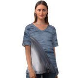 yanfind V Neck T-shirt for Women Atlantic Life Ripple Minkewhale Ireland Dingle Savethewhales Island Wallpapers Sea Wildlife Summer Top  Short Sleeve Casual Loose