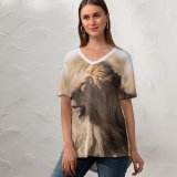 yanfind V Neck T-shirt for Women Alpha Leader Kruger Africa Wildlife Safari Stand Pictures Mane Creative Teeth Summer Top  Short Sleeve Casual Loose
