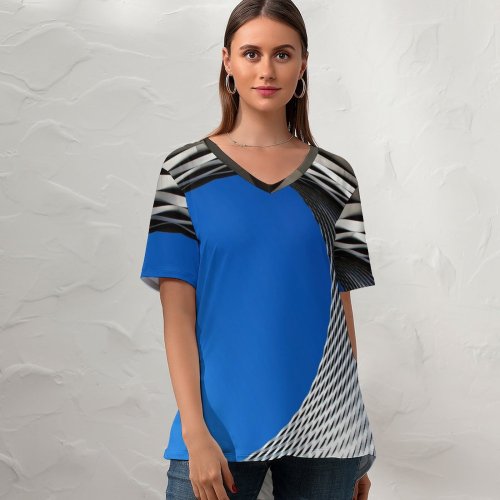 yanfind V Neck T-shirt for Women Ricardo Gomez Angel Architecture Steel Eye Modern Architecture Patterns Geometrical Sky Sky Summer Top  Short Sleeve Casual Loose