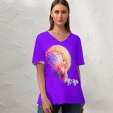 yanfind V Neck T-shirt for Women Pathum Danthanarayana Jellyfish Purple Sea Life Underwater Aquarium Summer Top  Short Sleeve Casual Loose