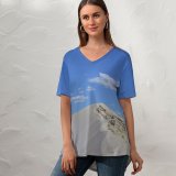 yanfind V Neck T-shirt for Women Kyiv Photo Landscape Soil Sky Wallpapers Hill Mountain Outdoors Scenery Slope Summer Top  Short Sleeve Casual Loose