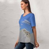 yanfind V Neck T-shirt for Women Kyiv Photo Landscape Soil Sky Wallpapers Hill Mountain Outdoors Scenery Slope Summer Top  Short Sleeve Casual Loose