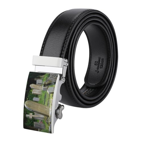 yanfind Belt  Depth Grass Cemetery Burial Field Graveyard Tombstones Peaceful Weatherworn Funeral Remembrance Men's Dress Casual Every Day Reversible Leather Belt