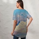 yanfind V Neck T-shirt for Women Landscape Aerial Snow Wallpapers Mountain Outdoors Scenery Tahran Art Pictures İran Summer Top  Short Sleeve Casual Loose