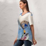 yanfind V Neck T-shirt for Women Transport Freedom Air Flight Airship Sky Grass Wallpapers Travel Outdoors Aircraft Summer Top  Short Sleeve Casual Loose