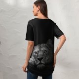 yanfind V Neck T-shirt for Women Randy Rodriguez Black Dark Lioness Predator Wild Summer Top  Short Sleeve Casual Loose