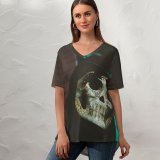 yanfind V Neck T-shirt for Women October Fall Autumn Providence Rhode Island Wallpapers Horror Scary Halloween Costume Summer Top  Short Sleeve Casual Loose
