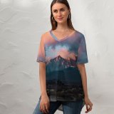 yanfind V Neck T-shirt for Women Twilight Journey Buttermilk Landscape Sky Bishop Wallpapers Mountain Outdoors Peaks States Summer Top  Short Sleeve Casual Loose