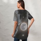 yanfind V Neck T-shirt for Women Selenophile_photo Moon Jupiter Saturn Night Dark Cloudy Surreal Summer Top  Short Sleeve Casual Loose