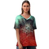 yanfind V Neck T-shirt for Women Web Colorful Layers Dry Filed Spider Wallpapers Supernatural Exotic Mystical Multilayer Summer Top  Short Sleeve Casual Loose