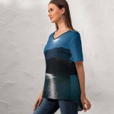 yanfind V Neck T-shirt for Women Olivier Miche Sunny Daytime Landscape Sun Rays River Mountains Summer Top  Short Sleeve Casual Loose