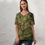 yanfind V Neck T-shirt for Women Land Flora HQ Landscape Public Wallpapers Fantasy Plant Outdoors Tree Forest Summer Top  Short Sleeve Casual Loose