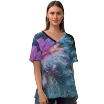 yanfind V Neck T-shirt for Women Splash Colorful Microsoft Studio Summer Top  Short Sleeve Casual Loose