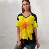 yanfind V Neck T-shirt for Women Plants Wallpapers Plant Asteraceae Blossom Flower Daisy Pollen Petal Daisies Free Summer Top  Short Sleeve Casual Loose