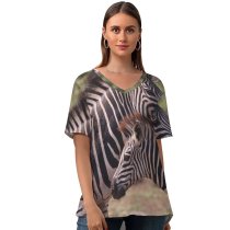 yanfind V Neck T-shirt for Women Wildlife Wallpapers Grey Zebra Pictures Free Summer Top  Short Sleeve Casual Loose