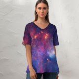 yanfind V Neck T-shirt for Women Space Galactic Center Cosmology Star Birth Hole Astrophysics Galaxies Nebulae Milky Way Summer Top  Short Sleeve Casual Loose