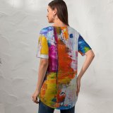 yanfind V Neck T-shirt for Women Acrylic HQ Texture Colour Advertisement Public Expressionism Wallpapers Modern Art Collage Summer Top  Short Sleeve Casual Loose