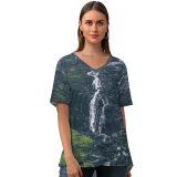 yanfind V Neck T-shirt for Women Wallpapers Caernarfon Waterfall Mountain Pictures Nervum United Fog Mist Stock Free Summer Top  Short Sleeve Casual Loose