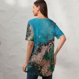 yanfind V Neck T-shirt for Women Pok Rie Seashore Coastline Rocks Trees Ocean Aerial Birds Eye Scenery Landscape Summer Top  Short Sleeve Casual Loose
