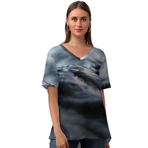 yanfind V Neck T-shirt for Women Splash Ocean Ripple Public Wallpapers Waves Sea Lake Outdoors Nervum Grey Summer Top  Short Sleeve Casual Loose