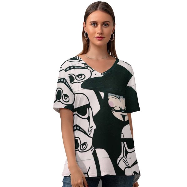 yanfind V Neck T-shirt for Women Graffiti Texas Trooper Cartoon HQ Wallpapers Cool States York Mural Art Summer Top  Short Sleeve Casual Loose